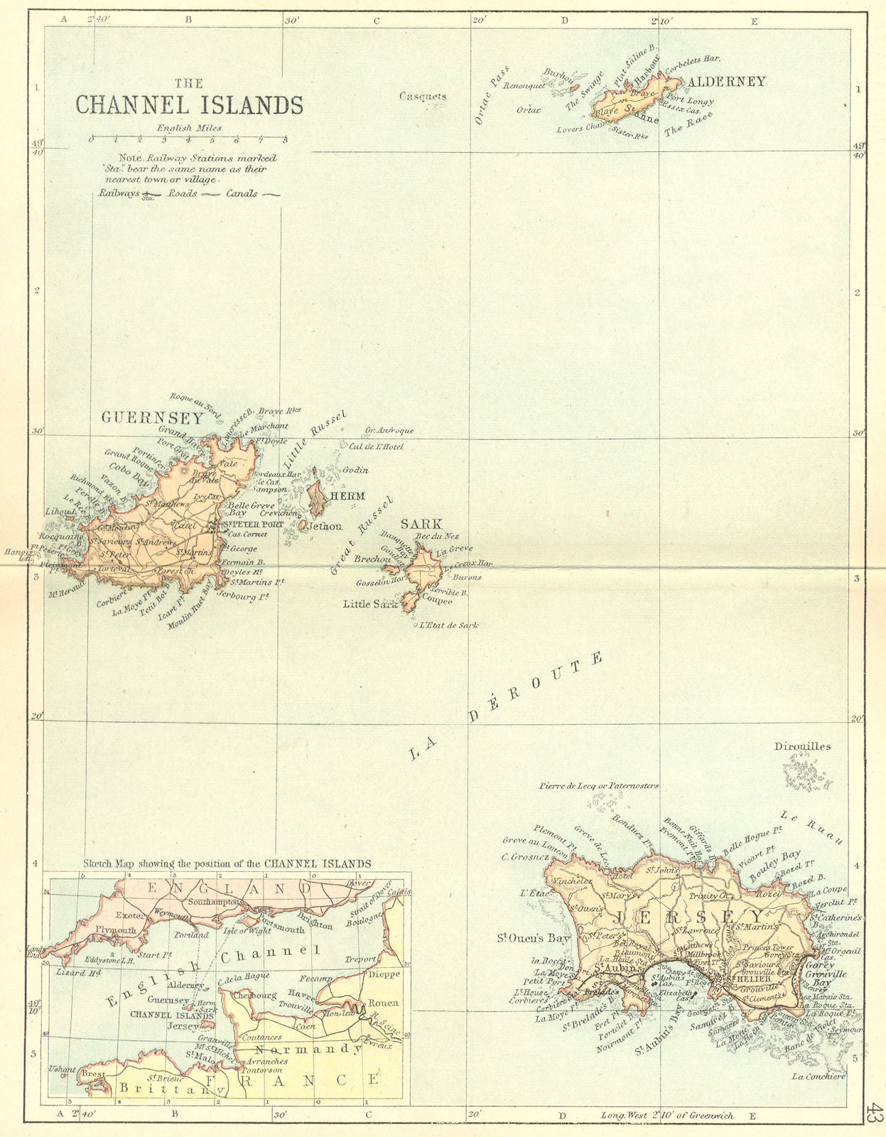 CHANNEL ISLES. Philip. Jersey Guernsey Alderney 1898 old antique map chart
